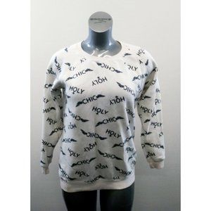 Holy Chic Women's Small White All Over Print Crew Neck Long Sleeve Sweatshirt